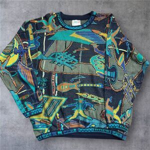 COOGI Australia Vintage Y2K 3D Knit Music Jazz Multicolored Sweater Men's Size L